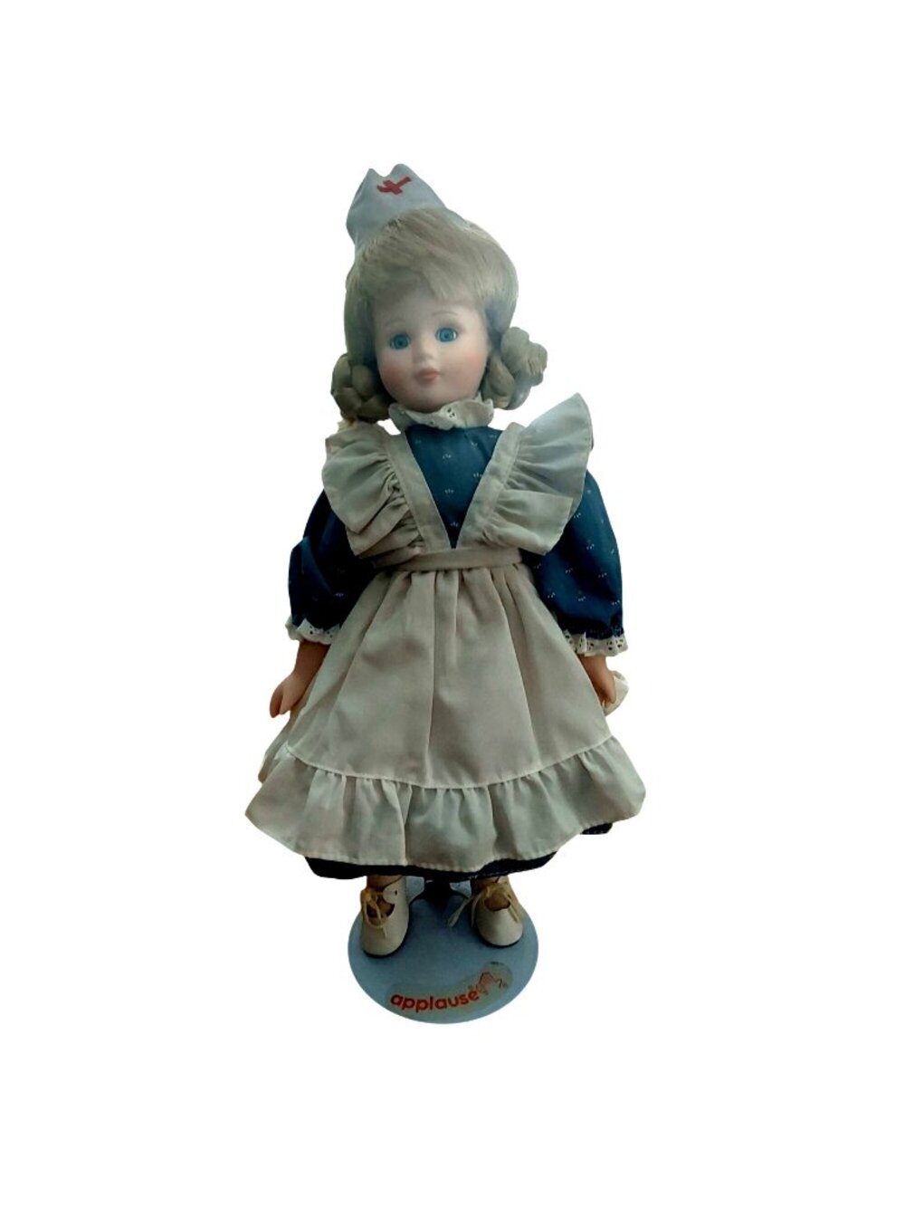 Applause Porcelain Nurse Doll Red Cross Hat Apron Blonde Hair Blue Eyes Vintage